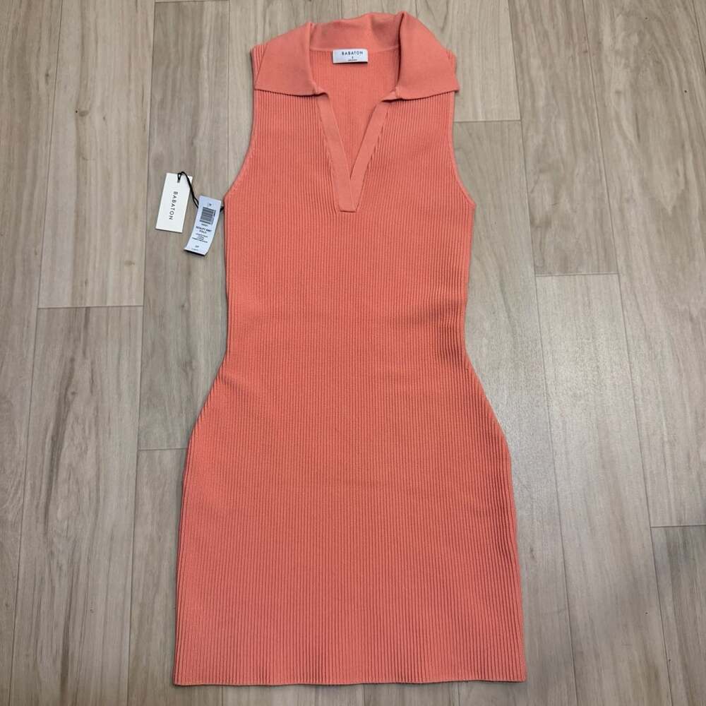 NWT Babaton Aritzia Sculpt Knit Polo Dress Coral Size S